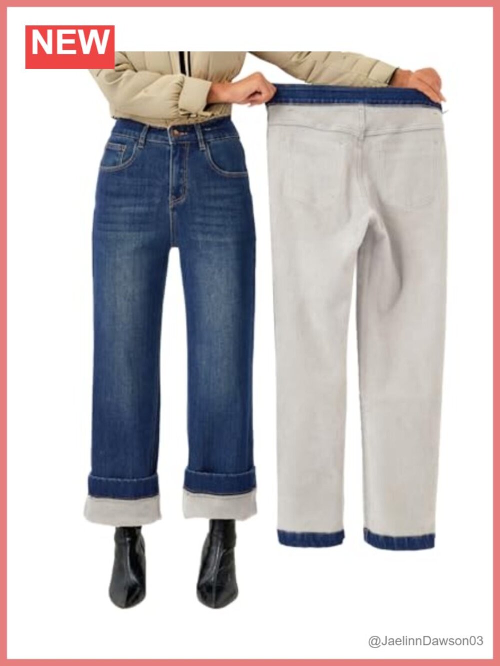 Women's Fleece Lined Jeans Wide Leg Thermal Denim Winter Pants